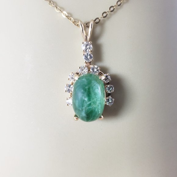Vintage 10 Karat Yellow Gold Jade and Diamond Pendant GAI Certified #11657 - Picture 7 of 8